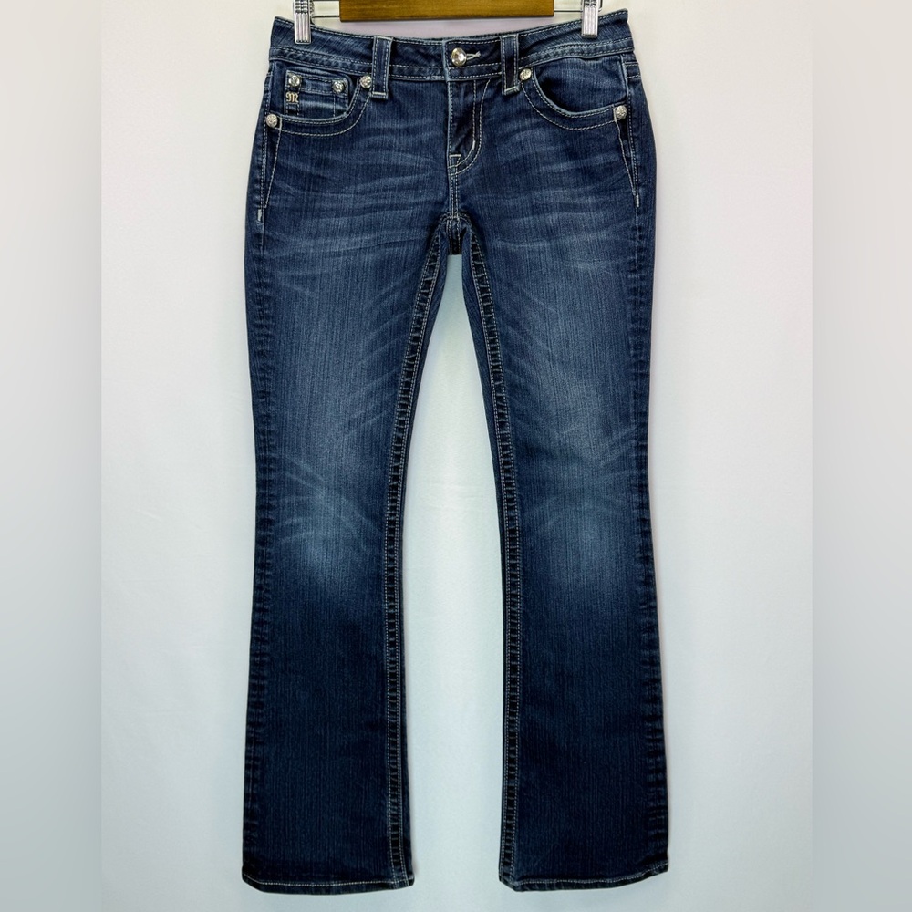 Miss Me Jeans Signature Bootcut Size 28 Silver Metallic Stitching
